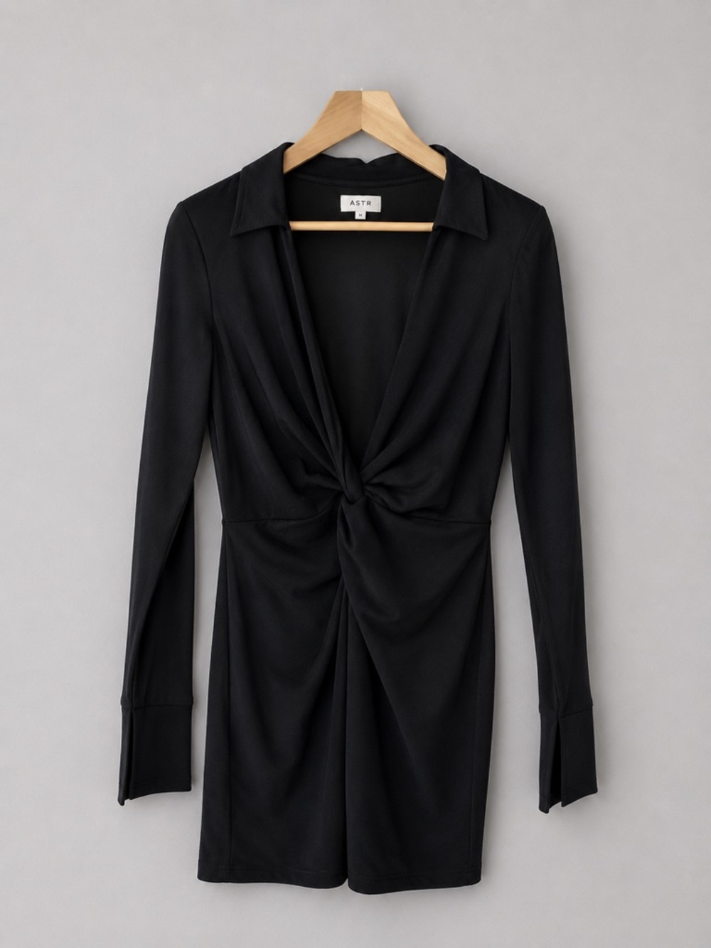 Superdown Black Twist Front Long Sleeve Mini Dress